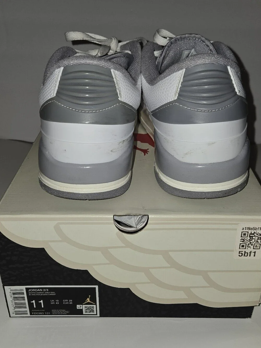Air Jordan 2/3 White Cement Sneakers in White and Gray